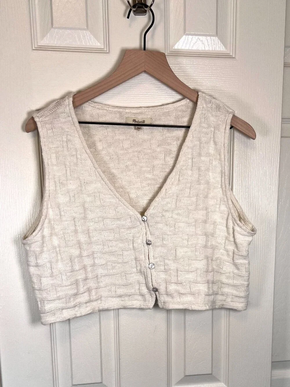 Madewell Basketweave-Stitch Vest  Cropped Cream Size XL
